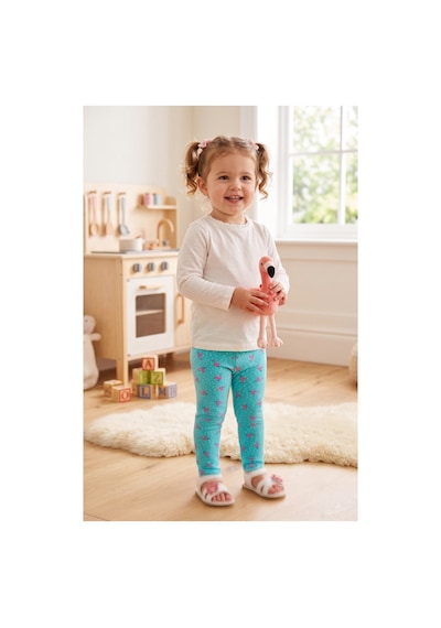 Fuar Baby Pamuklu Esnek Bebek Ve Çocuk Taytı - 9 Ay - 5 Yaş Mavi Flamingo Desenli