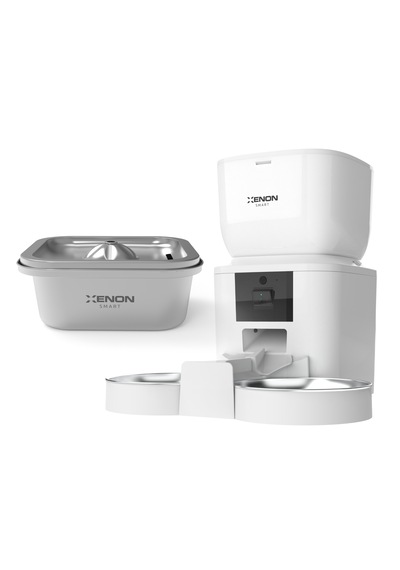 Xenon Smart Akıllı Otomatik Çift Hazneli Kedi Mama Kabı Ultra Sessiz Çelik Su Pınarı 2'li Pet Seti