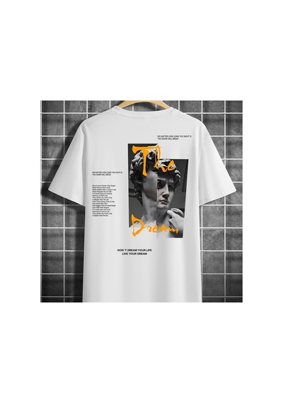 Caddemia Yaz  Benzersiz Portre Grafik Baskı Moda Rahat Gevşek Yuvarlak Boyun Kıs Beyaz 2XL