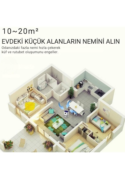 Coofbe 2000ml Işıklı Banyo Mutfak Dolap Nem Alma Cihazı Mantar Rutubet Nem Küf Önleyici Dehumidifer Beyaz