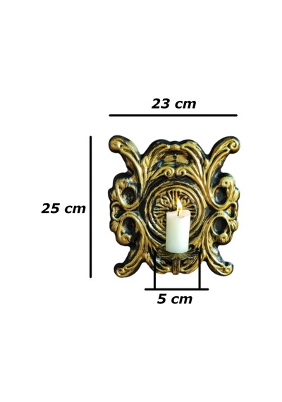 Aju Mumluk Şamdan Duvar Aplik Ev Bahçe Balkon Ofis Dekorasyonu Özel Tasarım Hediye 25x23cm Eskitme Gold. Gold