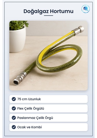 Doğalgaz Hortumu 75 Cm Flex Çelik Örgülü Ocak Kombi Şofben Bağlan