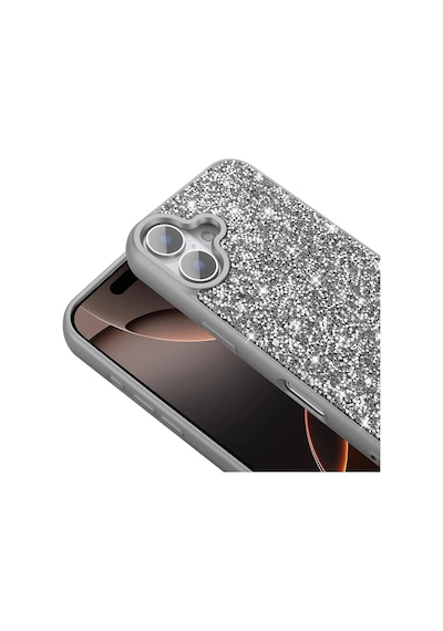 Apple     Uyumlu iPhone 16 Plus Kılıf Parlak Taşlı Tasarım Zore Pırlanta Kapak Gri