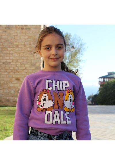 Chıp One Dale Baskılı Kız Çocuk Sweatshirt Mor
