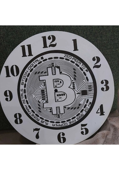 Lavanta Tasarım Ahşap Bitcoin Duvar Saati Beyaz