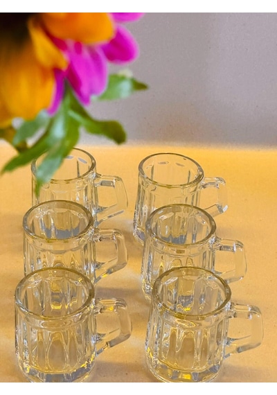 6 Lı Kulplu Shot Cam Bardak, Çap: 4 Cm Yükseklik: 5 Cm, 35 Ml Şeffaf