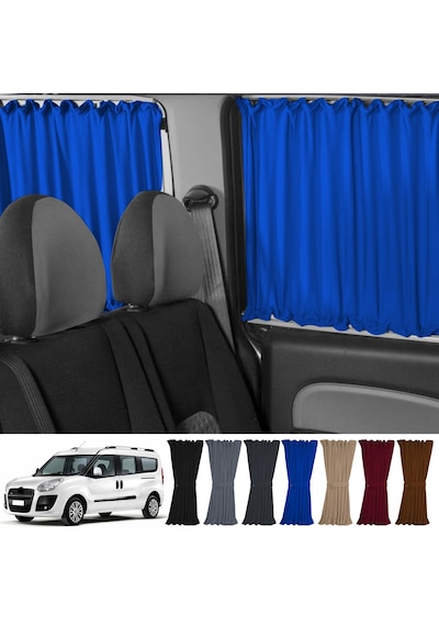 Pandami Fiat Doblo Iı Uzun Şase 2010-2023 Uyumlu Mavi Raylı Oto Perde Takımı