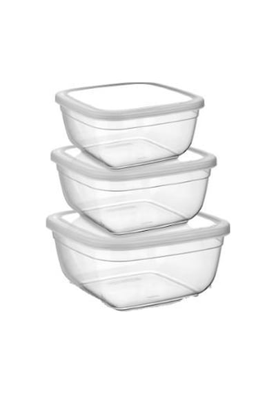 Asude Asd024 Maya Kare 3'lü Şeffaf Saklama Kabı Set 500-900-1500 Ml Çok Renkli