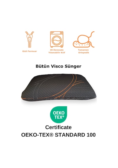 Rudu Ortopedik, Siyah Kılıf Visco Visko Bütün Sünger Yastık 60x40x15 Cm 1250 Gr Omuz/boyun Destekli Siyah