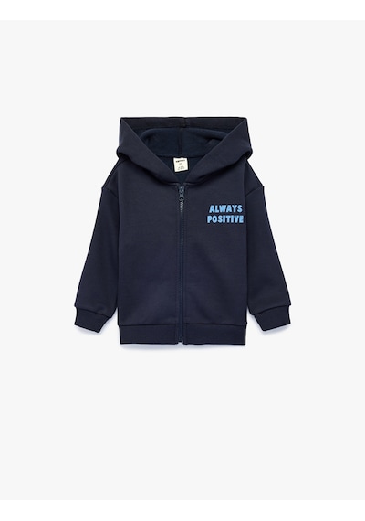 Koton Baskılı Uzun Kollu Şardonlu Fermuarlı Kapşonlu Sweatshirt Lacivert 7wmb10108tk