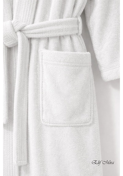 Kimono Yaka Unisex Tek Kişilik Pamuklu Banyo Bornozu Comfort Beyaz