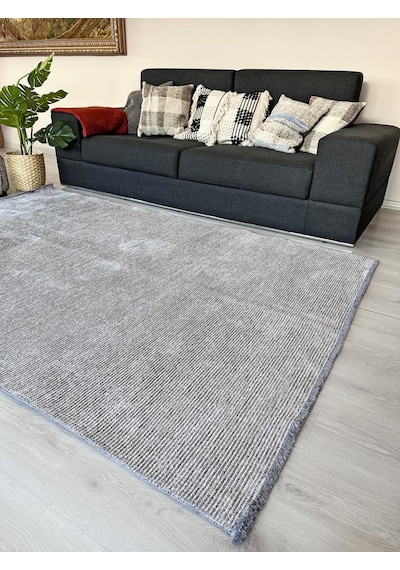 Konya Yıkanabilir Makine Dokuma Modern Çizgili Salon Yolluk Düz Halı Gri