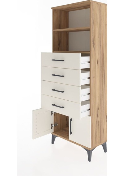 Arges Dolap 2 Raflı 4 Çekmeceli 2 Kapaklı 60x30x163 Çam-aytaşı Atlas Çam
