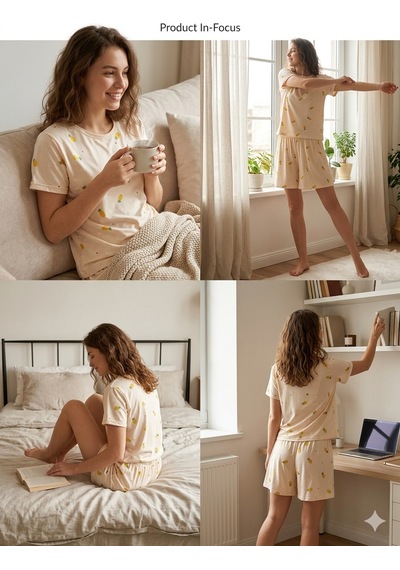 Pıove Sunny Mood Mini Ananas Desenli Şortlu Pijama Takımı Standart
