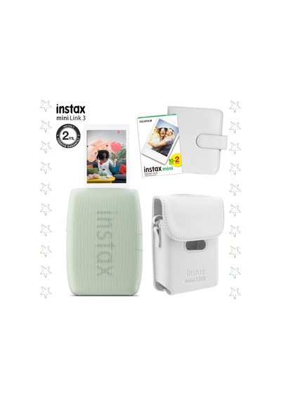 Instax Mini Link 3 Yeşil Akıllı Telefon Yazıcısı Beyaz Çanta Deri Albüm Ve 20'li Mini Film Yeşil