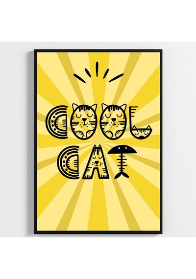 Besay Cool Cat Renkli Genç Odası Duvar Dekorasyonu Eğlenceli Kedi Ve Peace Temalı Estetik Tablo 3'lü Set A2 Çerçevesiz