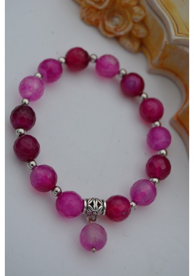 Stoneage Jewellery Pembe Akik Taşlı Bileklik Çok Renkli