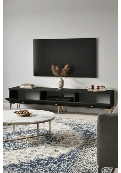 Tsa1897ag - Alfa Tsa180 Tv Stand, Tv Sehpası Ve Tv Ünitesi Antrasit - Gold 180cm Altın - Antrasit