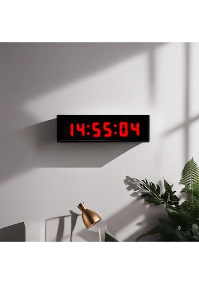 Saniyeli Dijital Led Duvar Ve Masa Saat Derece Ve Nem - Kırmızı Kasa Ölçüsü: 7x26 Cm