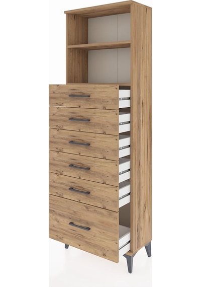 Arges Dolap 2 Raflı 6 Çekmeceli 60x30x182 Çam-çam Çam