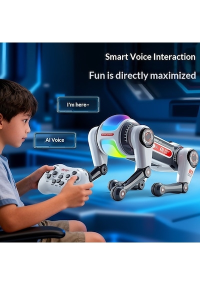 Uzaktan Kumandalı Yapay Zekâ Ses Kontrollü Akrobatik Robot Köpek Oyuncak-1749 Gri - Siyah