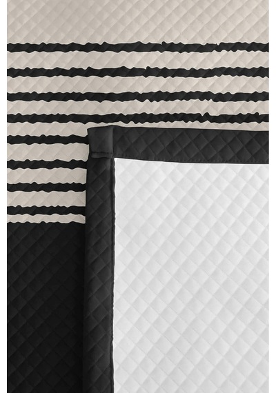 Siyah Çizgili Modern Tek Kişilik Pike Takımı - Beyaz Geometrik 160x220 Cm Mevsimlik Yatak Örtüsü Ahenkli Keten Dokusu