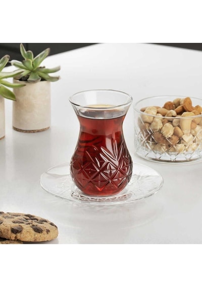 Timeless Kesme Kristal Çay Bardağı Seti Takımı 12 Parça Çay Seti 96992 Şeffaf