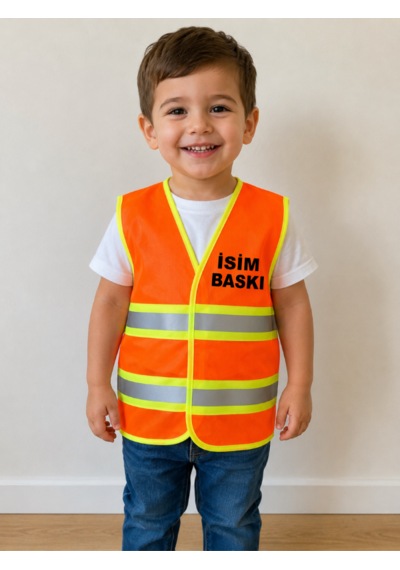 Çocuk Mühendis Yelek İsme Özel Baskılı Turuncu
