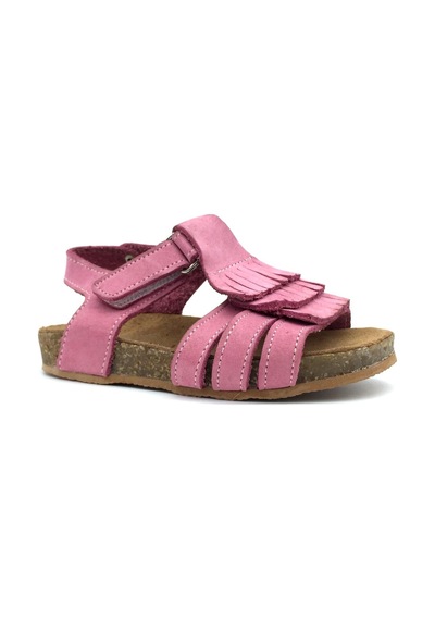 Nubebe Püsküllü Mantar Taban Deri Sandalet Pembe Pembe