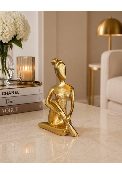 Dekoratif Yoga Figürü 3 Lü Set Gold Meditasyon Biblo, Modern Lüks Ev Dekoru Altın