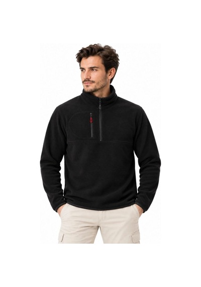 Velmora Fashion Erkek Polar Dik Yaka Yarım Fermuarlı Fermuarlı Göğüs Cepli Regular Fit Kışlık Sweatshirt - Siyah