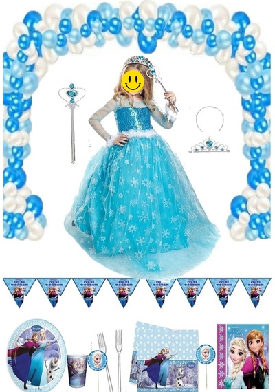 Parti Selesi Frozen Elsa Uzun Kol Kostüm Ve Doğum Günü Parti Seti 16 Kişilik Lüks Set Mavi
