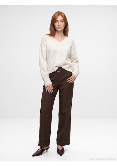 Dilvin 72821 Kemerli Kıvrık Paça Pantolon-kahve