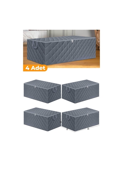 Serstil 4 Adet - Çekyat Baza Tipi Hurç - Baza Altı Büyük Boy Saklama Hurcu 64 X 45 X 22 Cm Gri