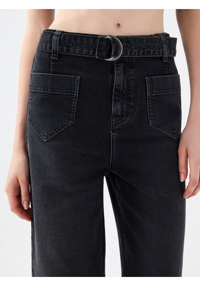 Crop Wide Leg Regular Fit Kadın Pantolon Denim