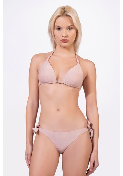 Endeep Kadın Yarım Dolgulu Aksesuarlı Simli Üçgen Bikini Takımı Pembe