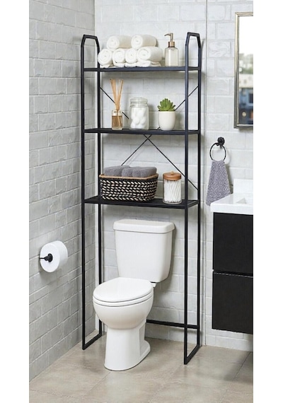 Metal Ayaklı 3 Raflı Banyo Rafı Klozet Üstü Dekoratif Raf Askılık Organizer