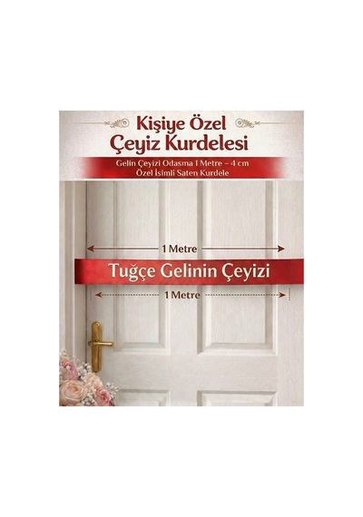 Kişiye Özel Çeyiz Kurdelesi Gelin Çeyizi Odası Süsü İsimli Kırmızı Saten Kurdele - Beyaz Yazılı