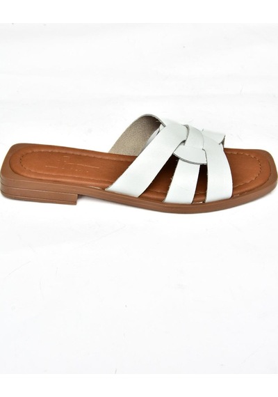 Fox Shoes S291045603 Beyaz Hakiki Deri Kadın Terlik Beyaz
