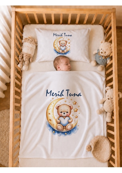Pia Baby İsme Özel Erkek Bebek Hastane Çıkışı 12 Parça %100 Pamuk Organik Baskılı Kese Hediyeli Set 108511k0x Ekru