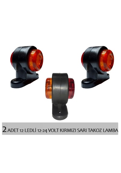 2 Adet 12 Ledli Mini Takoz Lamba 12-24 Volt Sarı Kırmızı