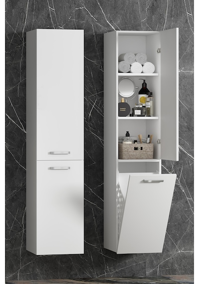 40 167 Cm Beyaz Mdf Asma Sepetli Banyo Boy Dolabı Beyaz