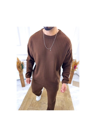 Uzun Kollu Tişört Fitilli Örme Triko Yumuşak Dokulu Tüylenmez Pamuklu Kazak Sweatshirt Kahverengi Uzun Kollu Tişört Fitilli Örme Triko Yumuşak Dokulu Tüylenmez Pamuklu Kazak Sweatshirt Kahverengi