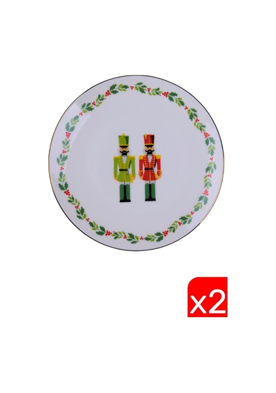 Tabak Evi Porselen Altın Yaldızlı Kurşun Asker Pasta Tabağı 20,50cm 2 Li Çok Renkli