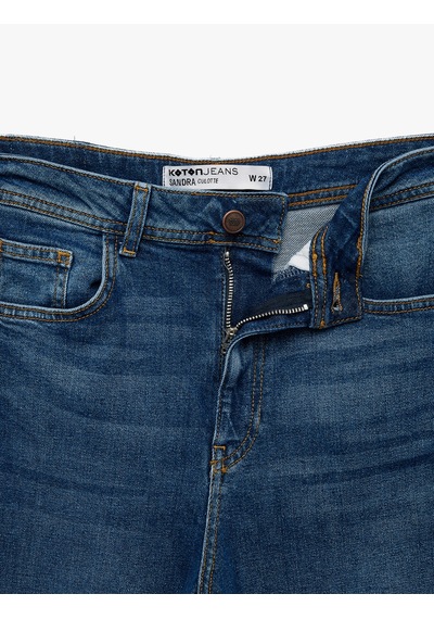 Koton Pamuklu Regular Fit Kısa Geniş Paça Denim Pantolon - Culotte Jeans Koyu İndigo 7wal40114md