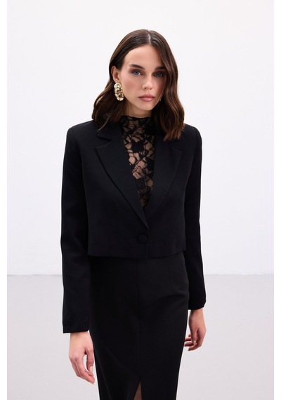 Sateen Luna Kısa Ceket - Siyah-136880 Siyah
