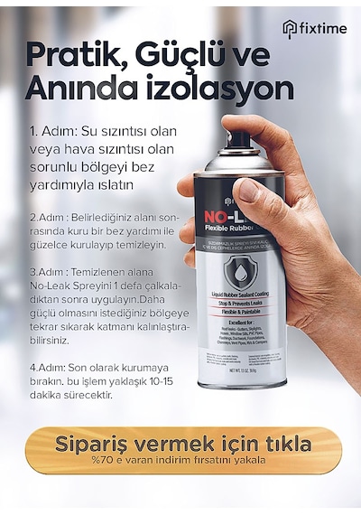 NoLeak 1+1 Paket Su Izolasyon Sızıntı Onarım Spreyi Su Geçirmez Beyaz 800ml noLeak1