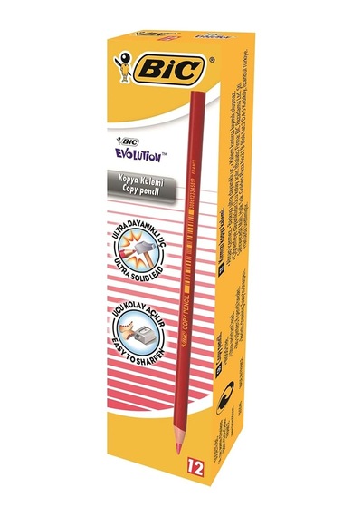 Bıc Evolution Kırmızı Kopya Kalemi 12'li Kutu,kıymık Oluşturmaz, Çiğnemeye Karşı Dayanıklı, Kolay Açılır 0
