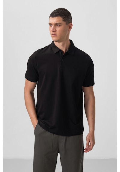 Tommylife Tommy Life Siyah Basic Göğüs Logolu Standart Kalıp Triko Polo Yaka Erkek T-shirt - 87768 Siyah