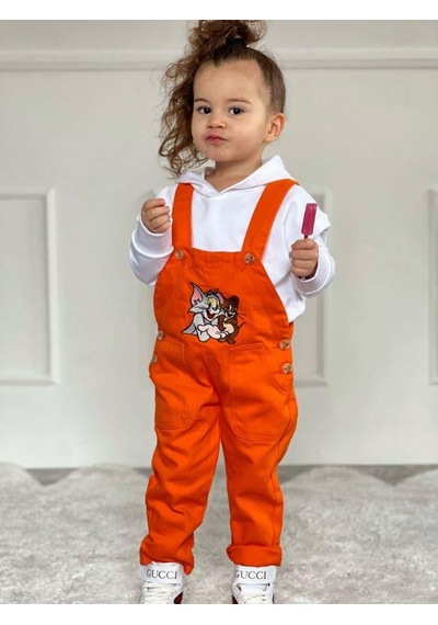 MODAVALS TOM & JERRY NAKIŞLI UNISEX KARDEŞ KOMBİN BAHÇIVAN TULUM & SWEAT SET - TURUNCU